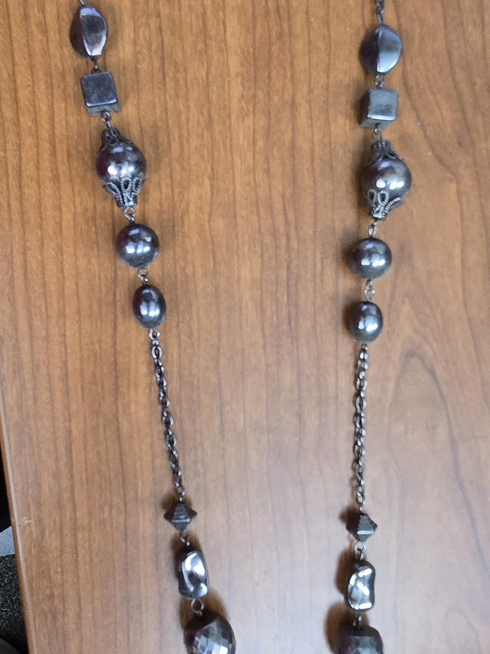 Lane Bryant Gunmetal Beaded Long Necklace
